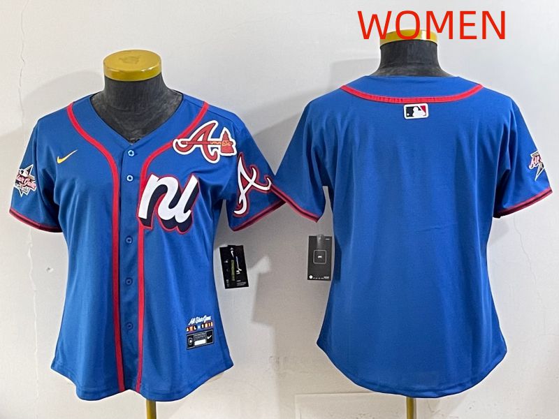 Women 2025 Atlanta Braves Blank Blue All star Nike MLB Jersey style 02